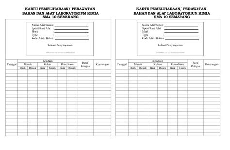 Contoh Kartu Pemeliharaan Barang