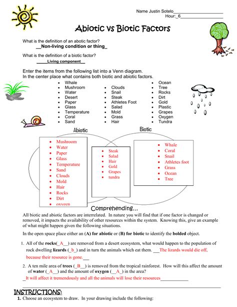 Science Ecology Biotic And Abiotic Factors Worksheet Answer Key