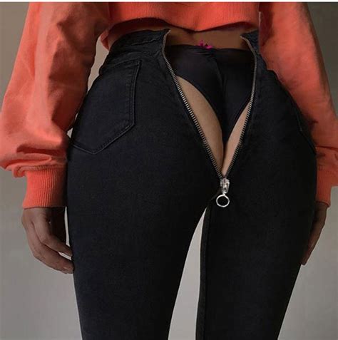 Autumn Winter Fashion Sexy Night Club Back Zipper Jeans Lift Butt Denim