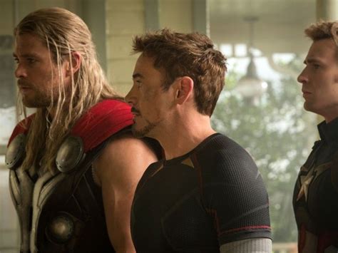 new avengers age of ultron photo shows thor tony stark and captain america