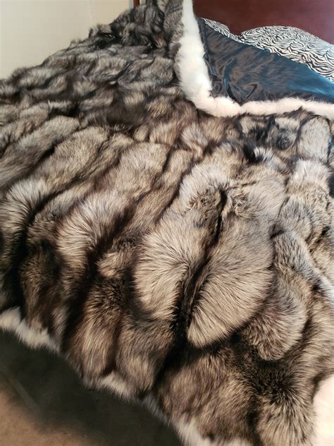 Silver Fox Fur Blanket Bedspread