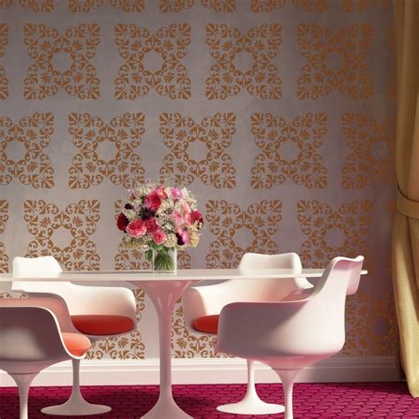 Allover Wall Damask Stencil Bernice For Diy Painted Wallpaper Look Wall