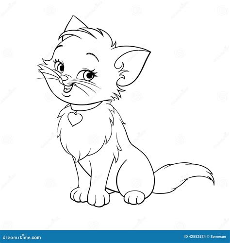 Vector Cartoon Fun Cute Kitten Line Art Stock Vector Illustration Of