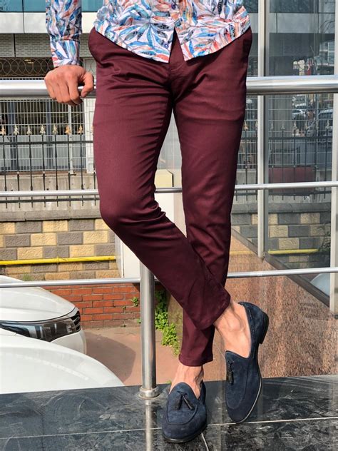 Buy Claret Red Slim Fit Dress Pants By With Free Shipping