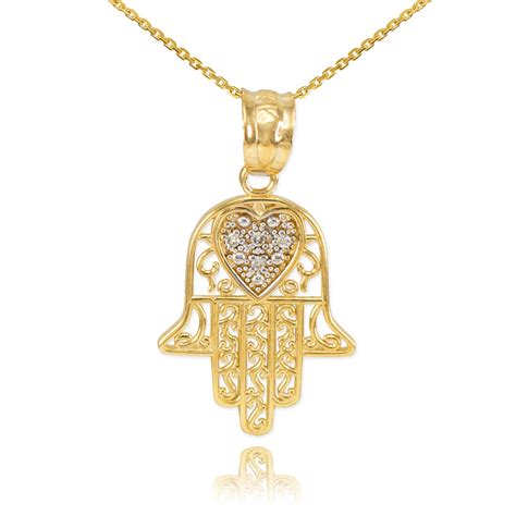 Diamond Filigree Hamsa Pendant Necklace In 10K Gold Gold Boutique