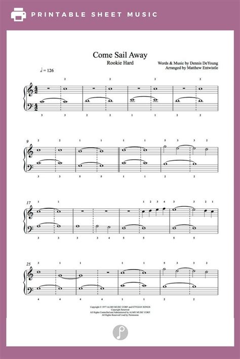 Come Sail Away By Styx Piano Sheet Music Rookie Level Piano Sheet Music Sheet Music Piano