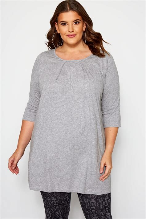 Grey Marl Tunic With Pleated Front Yours Clothing