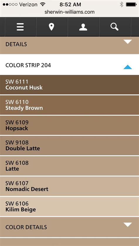 Sherwin williams colors collection deck complete paint colors. Sherwin Williams latte color strip | Shades of brown paint ...