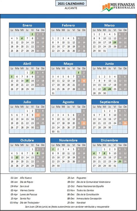 Personalize the spreadsheet calendars using the online excel download these free printable excel calendar templates with us holidays and customize them as you like. Calendario laboral Alicante 2021 - Mis finanzas personales