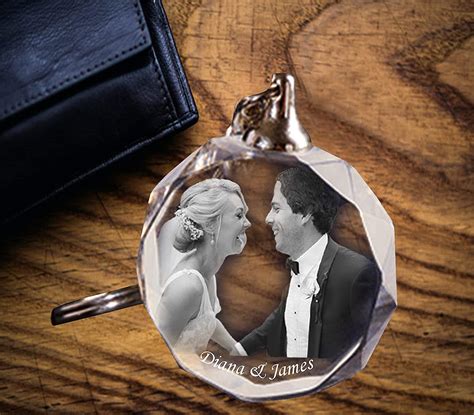 Personalised Glass Keychain Custom T Your Picture And Text Engraved Inside The Round