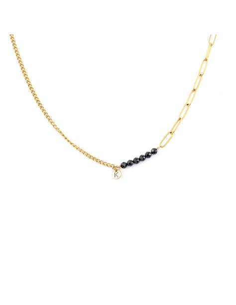 Gold Plated Chain Necklace With Black Tourmaline