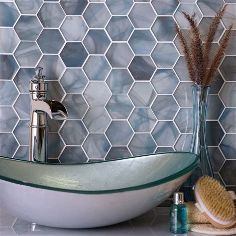 91 X 105 Ocean Blue Glass Hexagon Mosaic Tile Tile Club