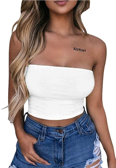 LAGSHIAN Women S Sexy Crop Top Sleeveless Stretchy Solid White Size Large C Y EBay