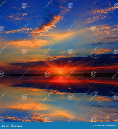 Majestic Sunset Over Lake Stock Image Image Of Color 59140337