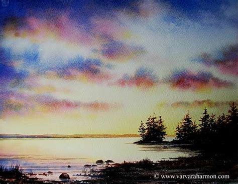 Varvara Harmon Artist Evening At Wolfes Neck Watercolor Sunset