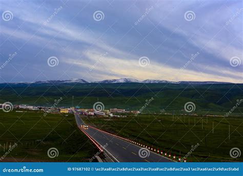 Heimahe Township Sunset Scene Qinghai China Stock Photo Image Of