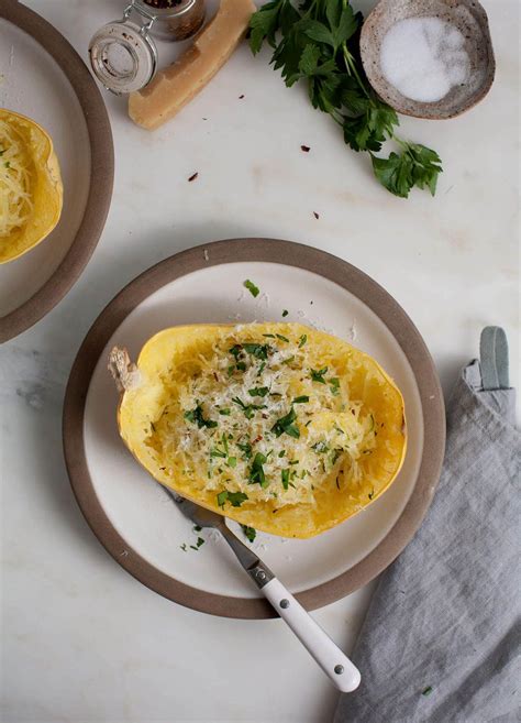 Dinner Of One Or Two Lemon Y Cheesy Spaghetti Squash A Cozy Kitchen