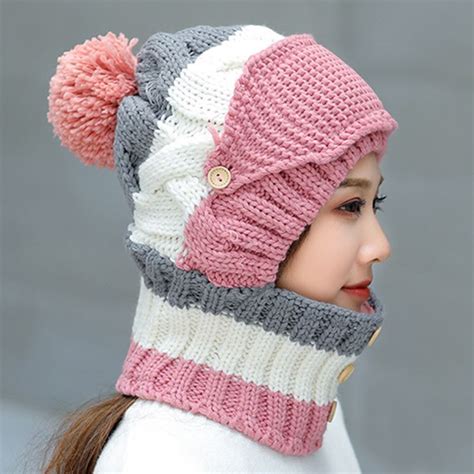 Women Winter Windproof Warm Plus Velvet Knit Hat Scarf Set Örme