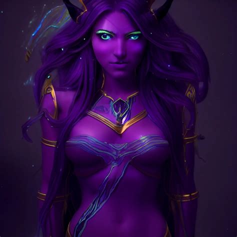 Void Elf Female With Long Wavy Purple Hair And Blue Midjourney Openart