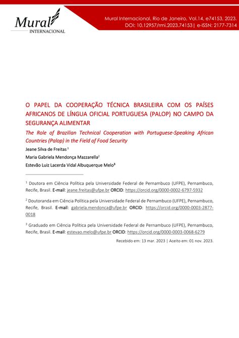 Pdf O Papel Da Cooperação Técnica Brasileira Com Os Países Africanos De Língua Oficial
