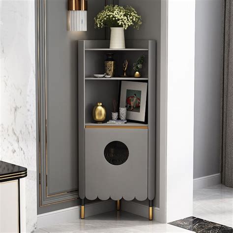 Modern Grey Tall Corner Cabinet Wood Corner Cabinet Storage With Door