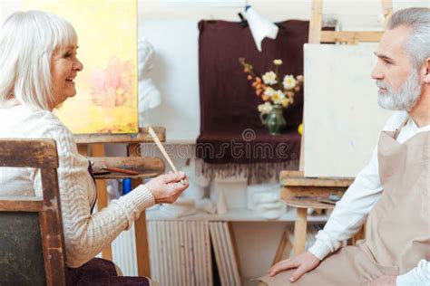 Male Female Artists Sitting Painting Class Together Stock Photos Free