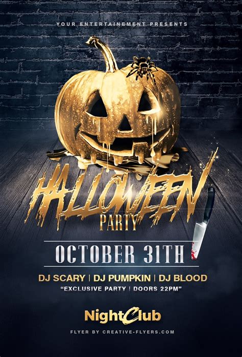 Halloween Flyer With Spooky Golden Pumpkin Creative Flyers