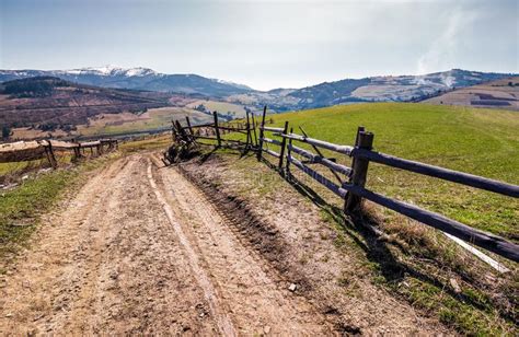 Fence Along The Country Road In Rural Area Stock Image Image Of