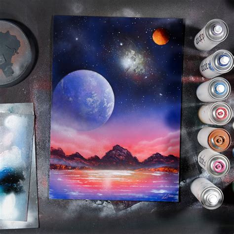 Space Landscape Gift For Him Gift For Her Spray Paint Etsy In