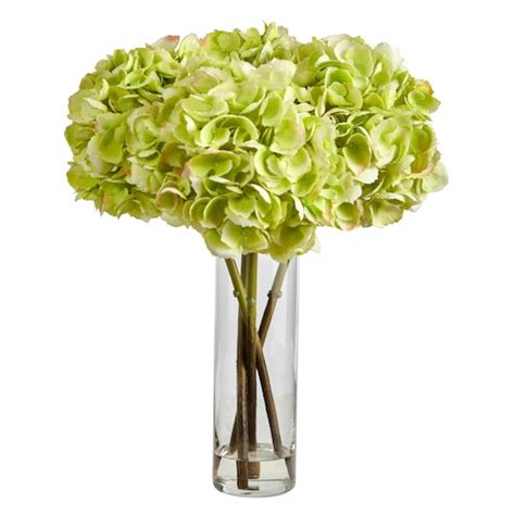 18 Green Hydrangea Arrangement In Glass Vase Tabletop Floral Arrangements Michaels