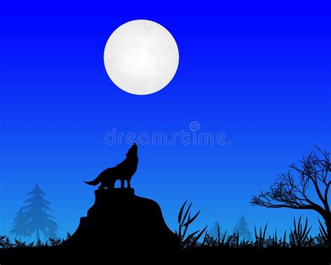 The Wolf Howls To The Moon Stock Vector Illustration Of Moon 119560853