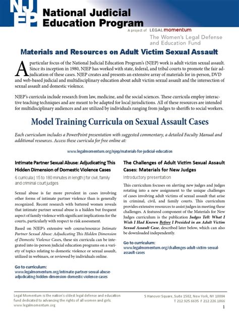 national judicial education program resources and materials on adult victim sexual assault