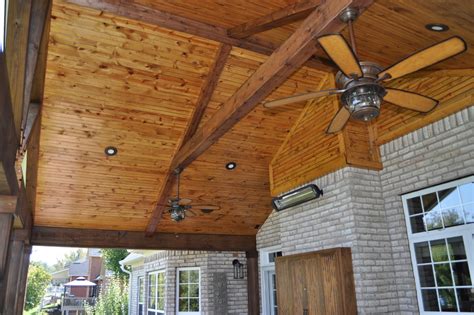Custom Open Gable Porch With Tongue And Groove Ceiling And Cedar Posts Rustic Veranda