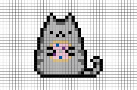 Pusheen With Donut Pixel Art Easy Pixel Art Pixel Art Grid Perler Bead Art Perler Beads