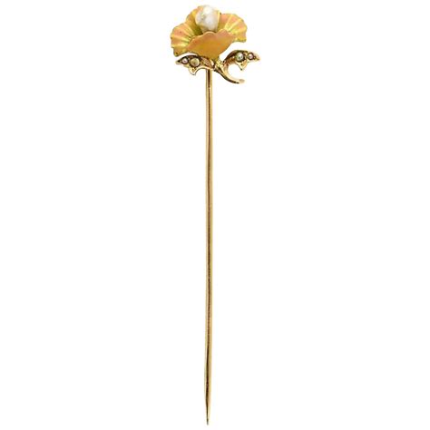 14k Gold Art Nouveau Stick Pin