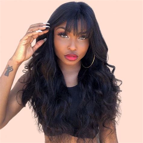 130 Density Lace Wig With Bangs Body Wave Lace Front Wigs Glueless