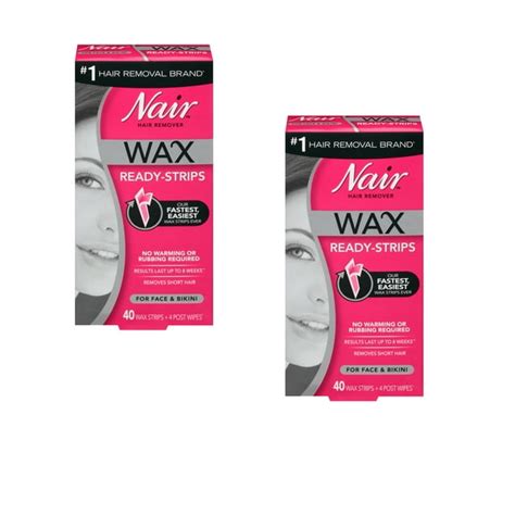 Nair Hair Remover Wax Ready Strips For Face And Bikini 40 Ct 2 Pack
