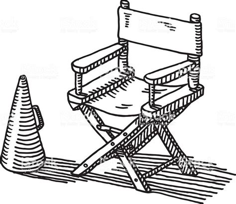 Hand Drawn Vector Drawing Of A Directors Chair And A Bullhorn