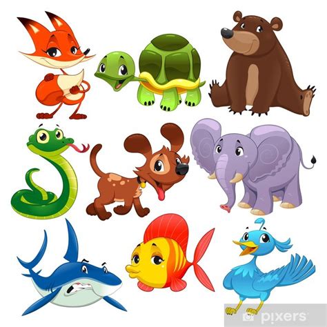 Vinilo Pixerstick Conjunto De Animales Dibujos Animados Y Personajes