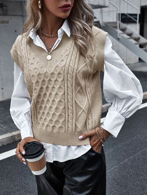 Solid Cable Knit Sweater Vest Vest Outfits For Women Sweater Vest