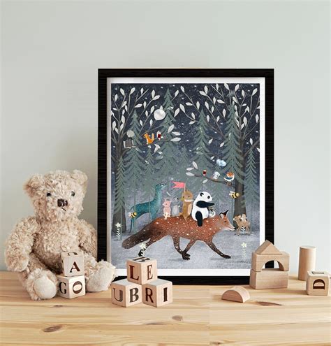 The Starlight Fox Nursery Art Childrens Wall Art Woodland Nursery