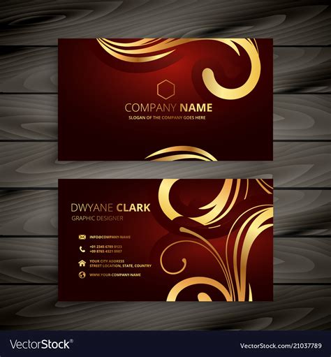Premium Luxury Red Business Card With Golden Vector Image