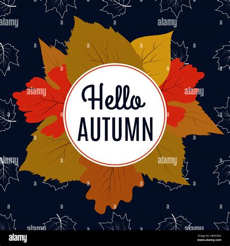 Hello Autumn Banner With Color Leaves And Maple Foliage Pattern Vector
