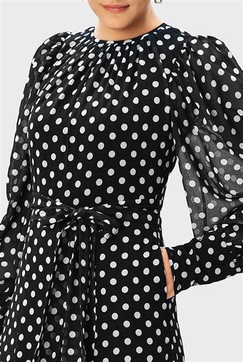 Shop Polka Dot Print Georgette Sash Tie Dress Eshakti