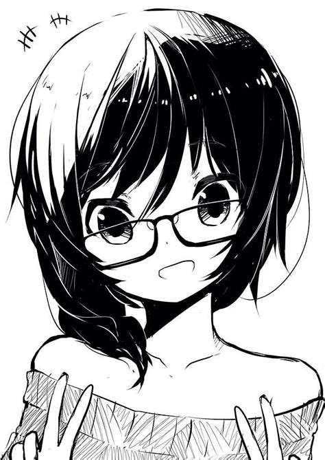 Cute Black And White Anime Girl With Glasses Monochrome Girls With