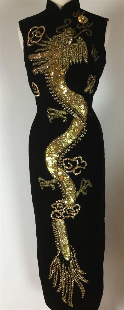 Red Carpet Worthy 1950s Couture Chinese Dragon Sheath Dress Sheath