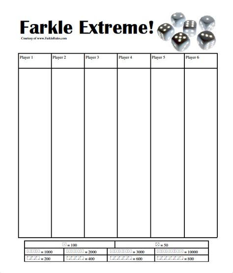 Farkle Score Sheet Printable