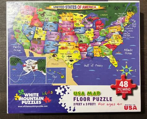 White Mountain Puzzles Usa Map Floor Puzzle 48 Jumbo Pieces New Sealed