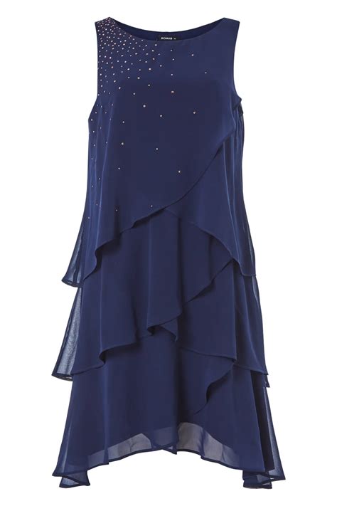 embellished frill swing dress in midnight blue roman originals uk