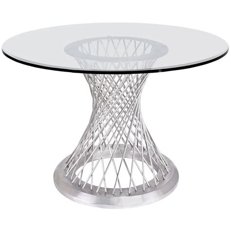 Armen Living Calypso 48 Round Glass Top Dining Table In Silver Cymax Business